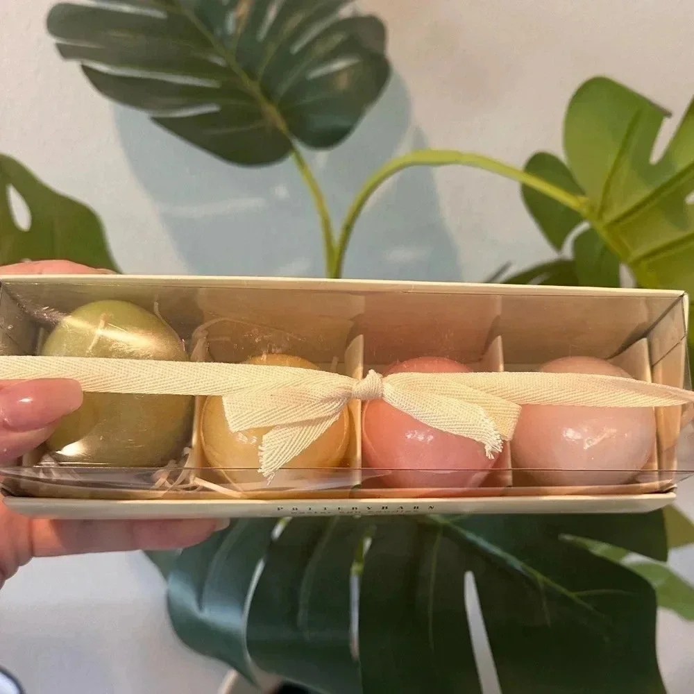 Pottery Barn Multi Color Easter Egg Candles Set of 4 -New in Box 1.8” NWT 8 hr